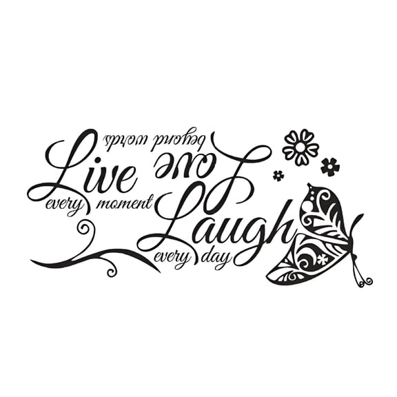 LAMIRO Live Laugh Love Quotes Butterfly Wall Art Stickers Living Room Decal Home Decor Black Butterfly