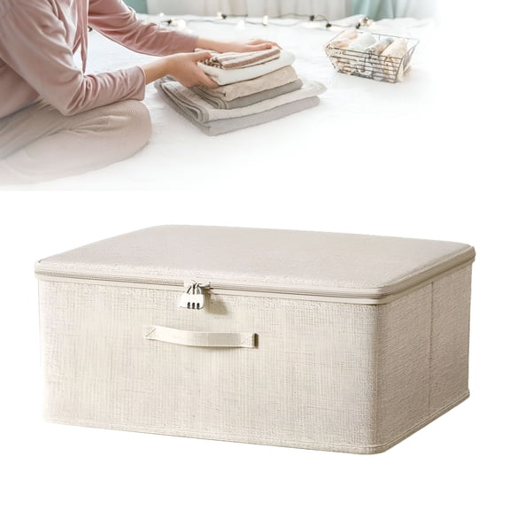 LAMIRO Lockable Storage Box,Fabric Storage Box With Lid for Item Organizer and Office File Storage,Locking Medicine Box,Home Office Organization Travel Gift,Lockable Trunk