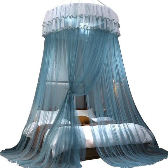LAMIRO Luxurious Bed Canopy Mosquito Net for Single to King Size Bed,Extra Large Round Dome Lace Canopy Bed Curtains Punch-free Ceiling Hanging Bed Drapes (Emerald)