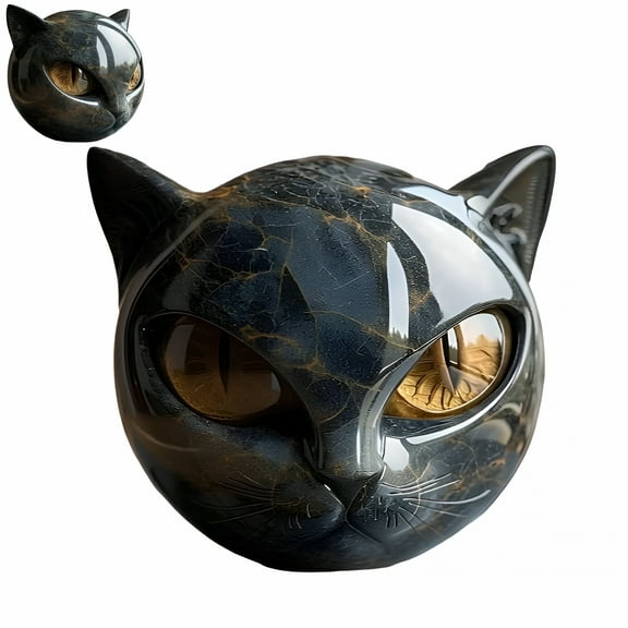 LAMIRO Luxury Black Cat Stone SculptureElegant Home Dcor&Gift-Ready Art Piece,Halloween Decorations Hand-Carved Crystal&Healing Stone,Cute Gemstone Decoration Gift for Cat Lovers