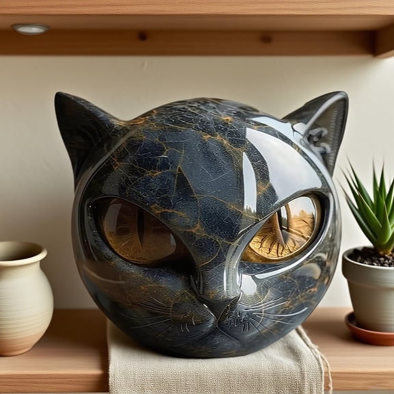 LAMIRO Luxury Black Cat Stone SculptureElegant Home Decor&Gift-Ready Art Piece,Sleek Black Cat Stone Sculpture - Home Decorative Artwork for Collectors and Interior Styling