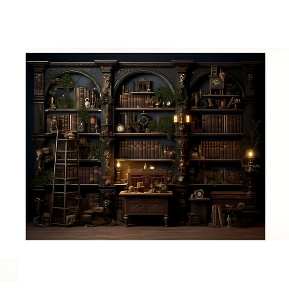 LAMIRO Medieval Bookcase Tapestry,Vintage Gothic Bookshelf Backdrop Spooky Library Tapestries Wall Hanging Dark Academia Wall Art for Bedroom Living Room Large Office Zoom Background 90.6