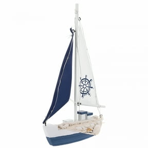 LAMIRO Mediterranean Style Led Sailboat Model Decor Wooden Sailing Ship for Home Decor Multi 5 Inches