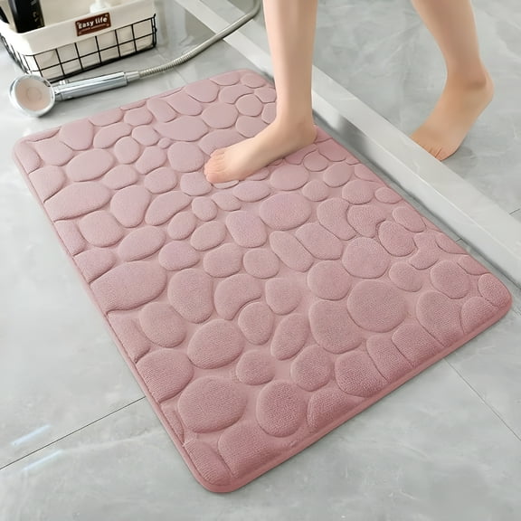 LAMIRO Memory Foam Bath Mat Pebble Bathroom Rug Super Absorbent Machine Washable Bathroom Rug (16x24,Pink)