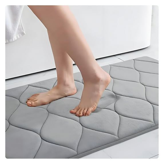 LAMIRO Memory Foam Rug,Machine Washable Bathroom Mat,Quick Dry Non-Slip Bath Rug,Soft Absorbent Foam Bath Mat,15.75"x23.62" Light Gray