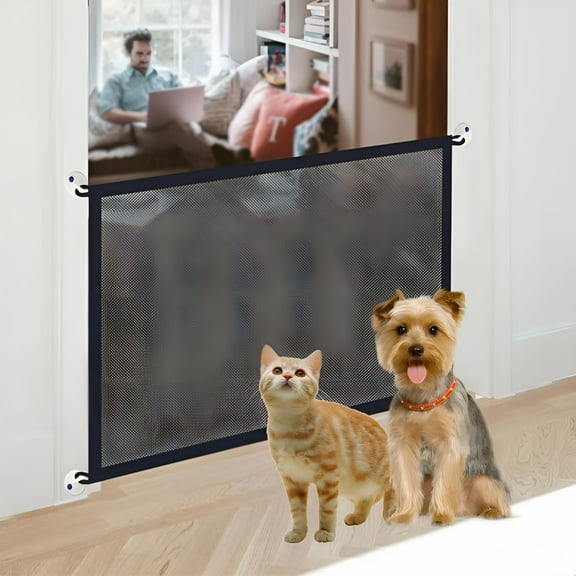 LAMIRO Mesh Doors for Kids or Cat Dog, Pet Gate for The Home, Portable Baby Puppy Secure Fence Guard for Stairs and Doorways, Easy Install Anywhere, 1.1 m * 0.72 m