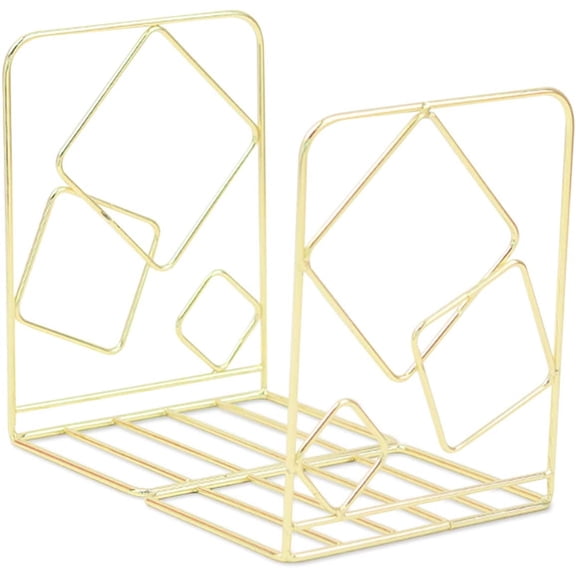 LAMIRO Metal Bookends,2 Pack Geometric Bookends,Bookends for Bookshelf,Decorative Metal Bookstop,Abstract Design Book Divider Holder Stand for Office,Library (Rose Gold)