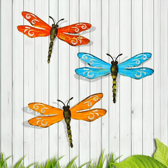 LAMIRO Metal Dragonfly Wall Decor Outdoor Garden Fence Art,Hanging Decorations for Living Room,Bedroom,3 Pack