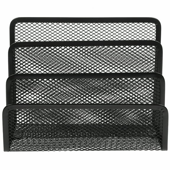 LAMIRO Metal Mesh Desktop Organizer File Folder Letters Magazine Holder for Home Office (Black)