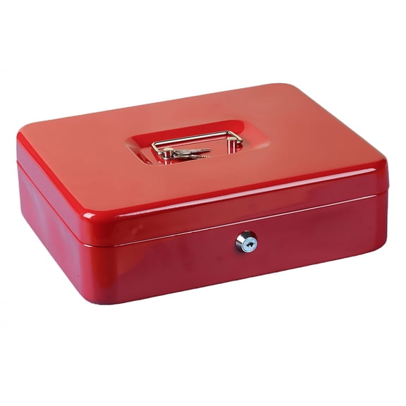 LAMIRO Metal Money Box with Lock and Handle, Fireproof Cash Safe Tin with 5 Compartments, Shockproof Portable Deposit Box for Home, Office, School, and Business