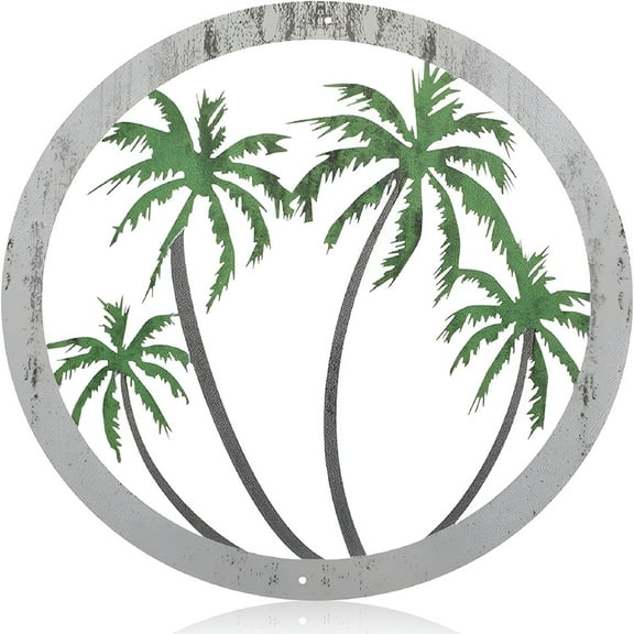 LAMIRO Metal Palm Tree Wall Plaque Green Tropical Wall Art Hanging Decoration Indoor Outdoor Home Decor Coastal Beach Theme Living Room Bedroom Restaurant Creative Space 30cm x 30cm