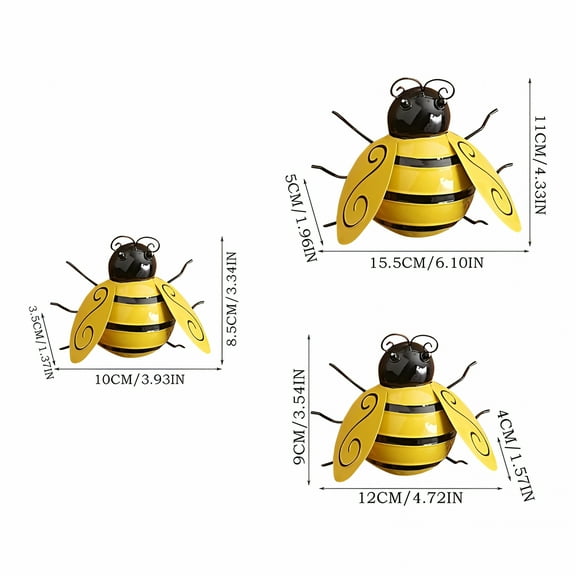 LAMIRO Metal Wall Bumble Bee - 8 Pack 3D Sculpture Wall Art Bee Ornament Inspirational Wall Decor Hanging Bumblebee Art Decoration for Garden Accents Yard Indoor Outdoor