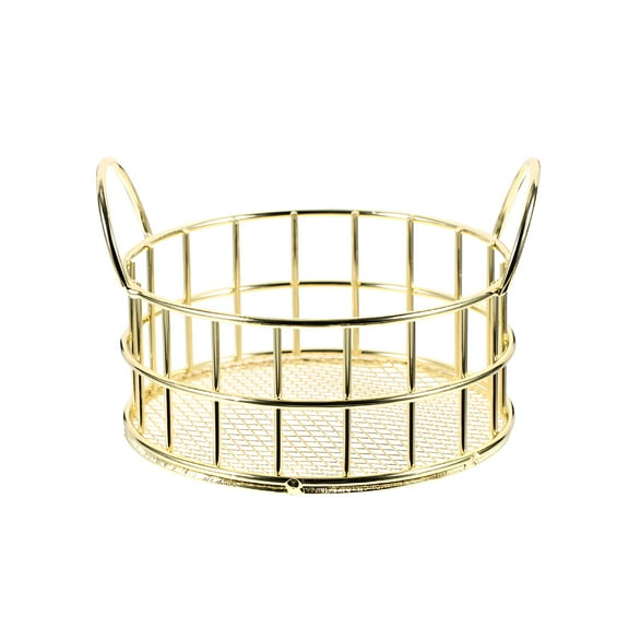 LAMIRO Mini Round Wire Basket with Handle for Office Storage - Golden Iron Organizer