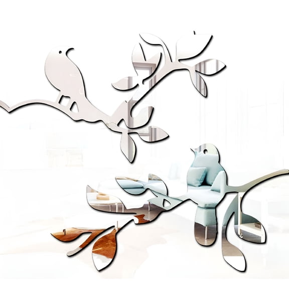 LAMIRO Mirror Bird Tree Branch Art Acrylic Mural Decal Removable Wall Sticker Home Room Decor