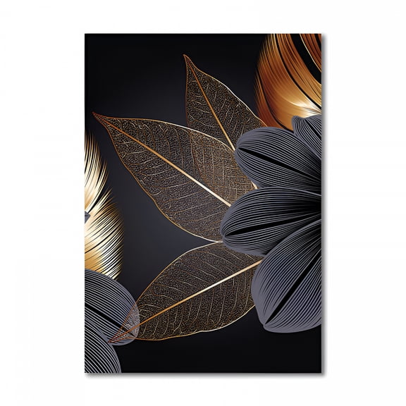 LAMIRO Modern Abstract Gold Black Leaves 30 X 20 Framed Canvas Art Prints (Set of 3)