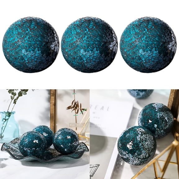 LAMIRO Mosaic Sphere Balls 8cm Housewares Centerpieces Set Decorative Orbs Decorative Ball for Ornaments Coffee Table Decor Festival Living room and 3Pcs Blue 3Pcs