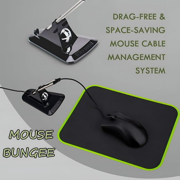 LAMIRO Mouse Bungee Drag-Free & Space-Saving Mouse Cable Management System Anti-Slip Black One Size