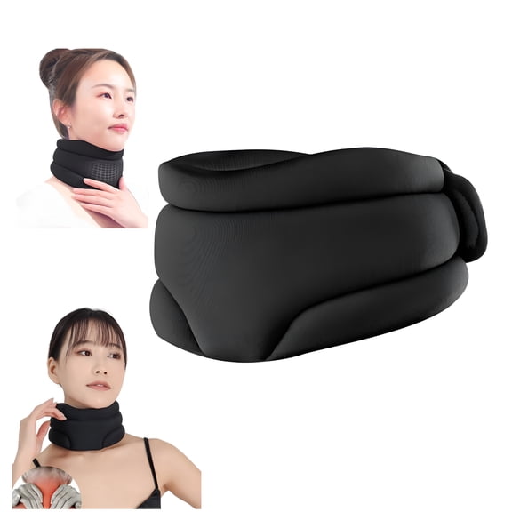 LAMIRO Neck Brace, Adjustable Breathable Neck Support Pillow, Premium Memory Foam Traction Device for Office Workers, Long Car Rides, Seniors - Black