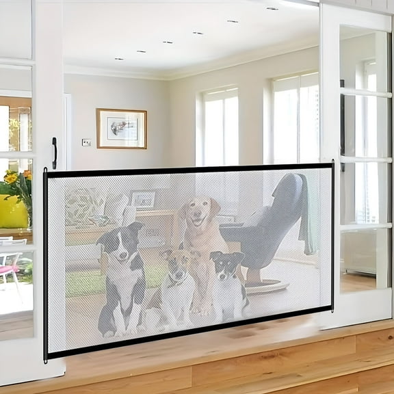 LAMIRO No Drilling Anti-Pet Door Fence with Isolation Net for Staircase, Expands to 49" Wide