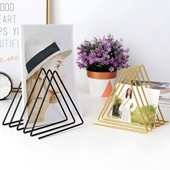 LAMIRO Nordic Style Magazine Holder and Triangle File Folder Racks Record Holder Desktop Metal Wire Record Organizer for Office Home