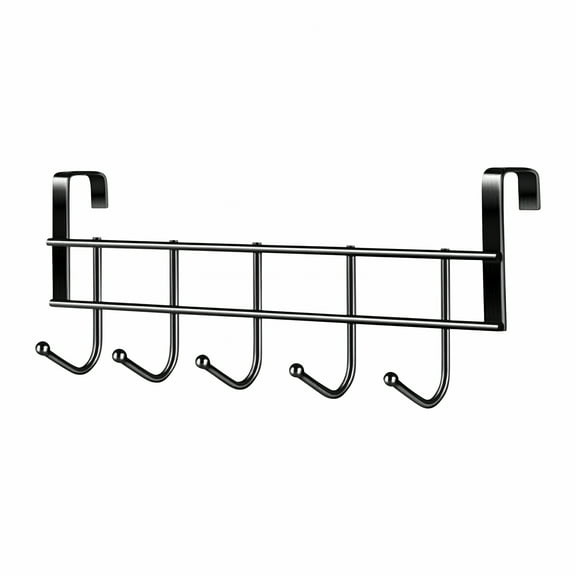 LAMIRO Over The Door Hooks Hanger,5 Hook Organizer Rack,Fits 2" Doors,Bathroom Accessories and Towel Rack Organization - 1 Pack,Black
