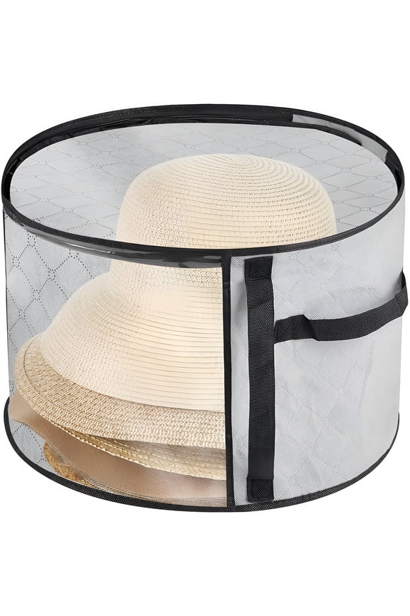 Oversized Clear Hat Box Storage for 7 Caps, Portable Cowboy Hat Box with Zipper for Women Men Travel, Hat Case Hat Organizer (Gray, 16.5" * 10.5")