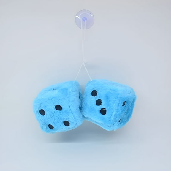 LAMIRO Pair of Retro Square Mirror Hanging Couple Fuzzy Plush Dice with Dots for Car Decoration