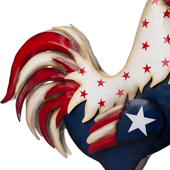 LAMIRO Patriotic Metal Rooster Decor - 11.81" American Flag Chicken Statue for Garden,Yard & Home | 4th of July,Memorial Day Outdoor Decor | Rustic Vintage Iron Rooster with Stake (Red White Blue)