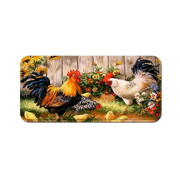 LAMIRO Personalized Memory Foam Anti-Fatigue Kitchen Floor Mat, Chicken and Rooster in The Grass Vintage Kitchen, Comfort Office Standing Area Rug Carpet Non Slip, 47.2" x 17.7"