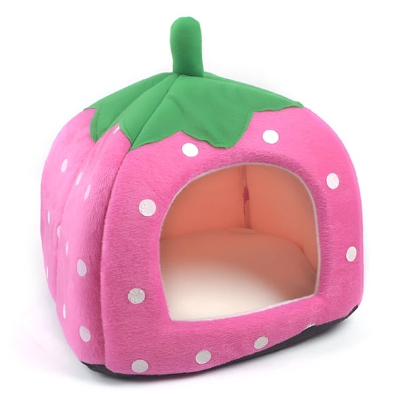 LAMIRO Pet Portable Strawberry Fleece House Bed Warm Cave for Dog, Cat, Rabbit, Guinea Pig, Ferret or Other Small Animal