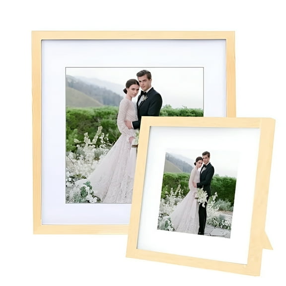 LAMIRO Picture Frames Square Pictures Frame 2In1 Made of Solid Wood and Glass Display Pictures for Table Top Display and Wall Mounting Photo Frame (Wooden Color 8X8 Inch)