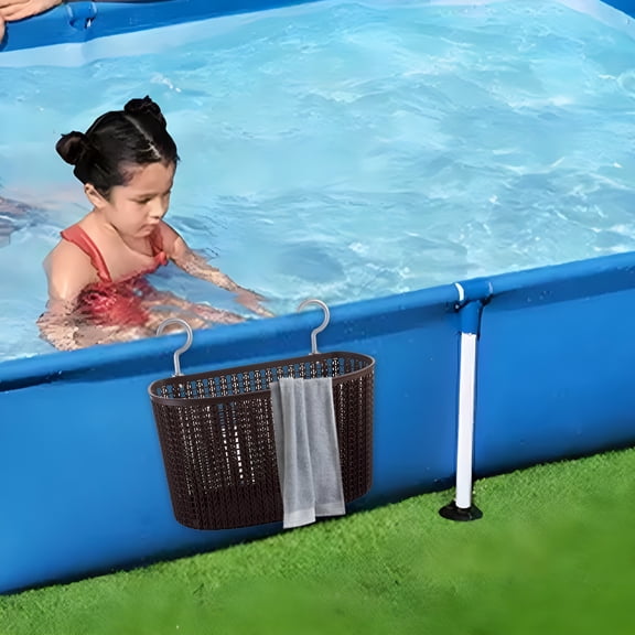 LAMIRO Pool Side Storage Basket Pool Holder, Above Ground Pool Accessories, Home Outdoors Pool Accessories, Pool Toy Basket, Pool Storage Bins for Most Frame Pools, Pool Necessities