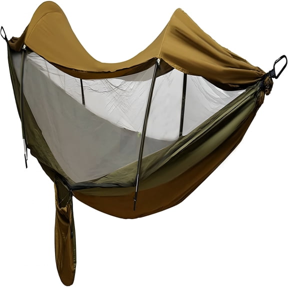 LAMIRO Portable Camping Hammock, Lay Flat Hammock Tent with Sunshade Cloth, Hammock for Camping, Traveling, Hiking (Green)