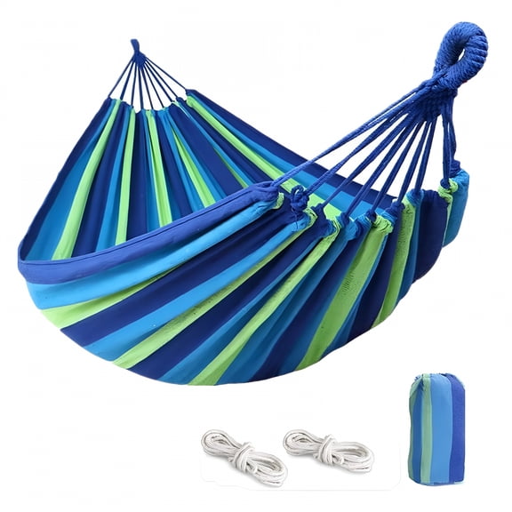 LAMIRO Portable Single Cotton Canvas Hammock with Carrying Bag and Metal Carabiners for Outdoor and Indoor Use