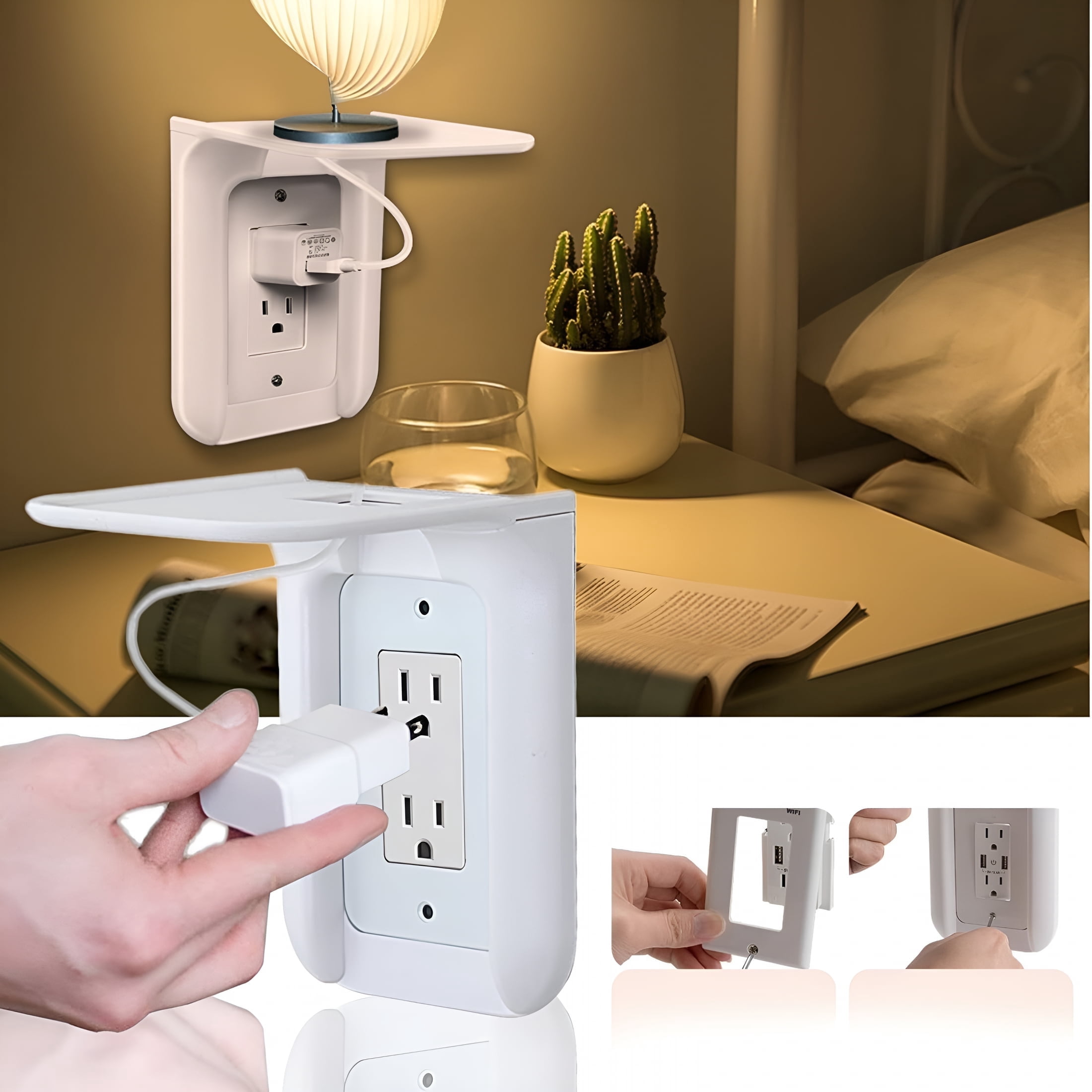 LAMIRO Power Wall Outlet Shelf – Space Saving Plug and Charging Wall ...