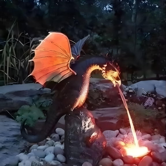 LAMIRO Precision Casting Fire-breathing Dragon Sculpture Waterscape