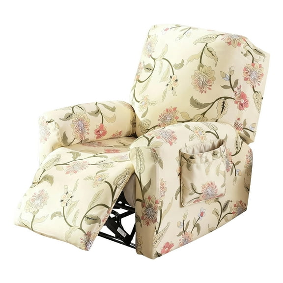 LAMIRO Printed Recliner Chair Cover, Stretch Recliner Slipcover, Floral "Falling Flowers" Pattern, Furniture Protector for Recliner Chairs, Soft & Durable Couch Cover for Pets & Kids(1 Seater)