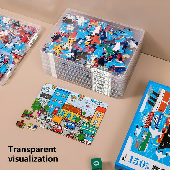LAMIRO Puzzle Organizer with Cover Stackable Snap Closure Puzzle Storage Box for School