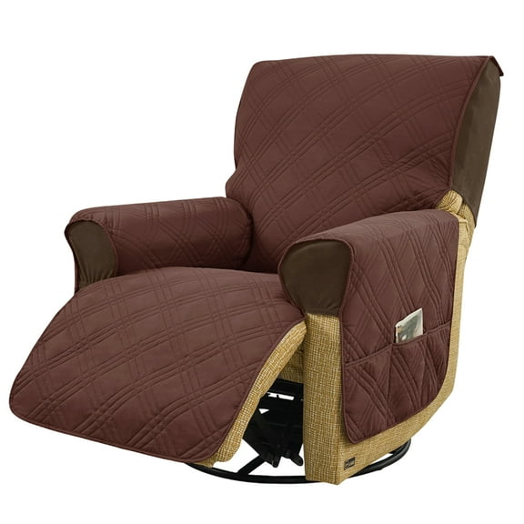LAMIRO Recliner Cover with Storage Pockets & Elastic Straps, Universal Stretch Recliner Chair Cover that Stays in Place, Furniture Protector for All Recliners, Machine Washable Deep Brown Cover