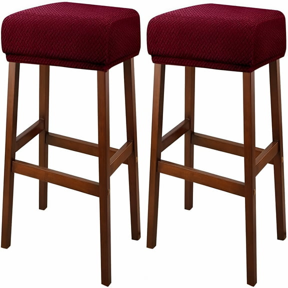 LAMIRO Rectangle Stretch Counter Height Barstool Slipcovers Rectangular Vanity Stool Cover Kitchen Counter Saddle Seat Cover 2PC Red