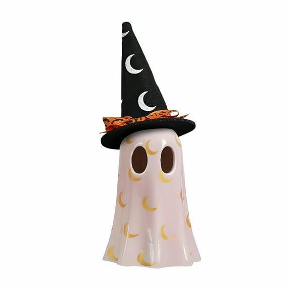 LAMIRO Resin Ghost Lights with Built - in Battery Witch - Hat - Wearing, Cute Little Ghost Ornaments to Ignite HalloweenS Magical Atmosphere Pink