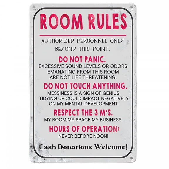LAMIRO Room Rules Sign For Teen Girls Boy Bedroom/Gaming Room Door Decor Dorm Wall Accessories Cool Things,Funny Metal Tin Signs 12 X 8"