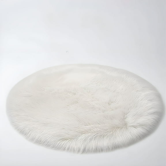 LAMIRO Round Rug,Small Circle Faux Sheepskin Fur Rug Fluffy Boho Plush Rug Cute Furry Rugs for Bedroom Cushion Home Decor,Machine Washable,White Fluffy Rug for Bedroom,16"