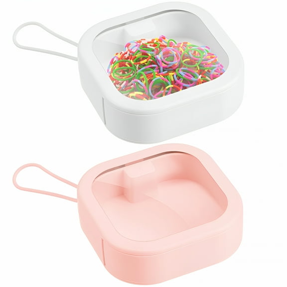 LAMIRO Rubber Band Holder Box Hair Tie Organizer - 2Pcs Stackable/Hangable Travel Storage, Abs+Tpe (3.74"X3.74"X1.18")
