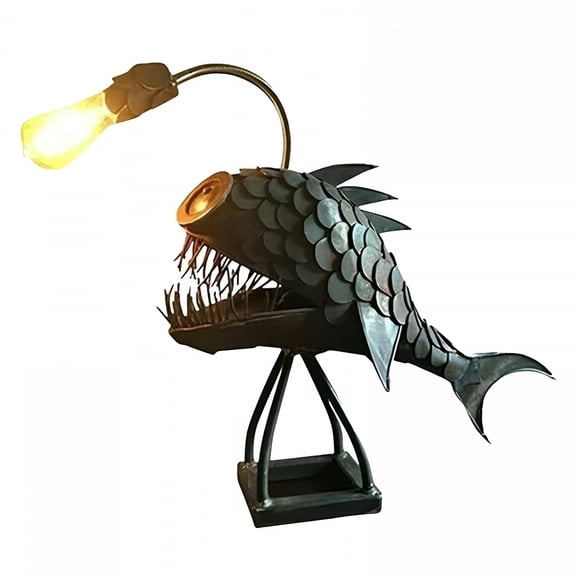 HIBIBUD Rustic USB Angler Fish Lamp Shark Lamp Steampunk Table Lamp