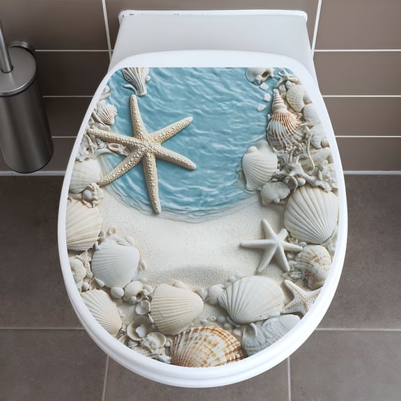 LAMIRO Sea Beach Bathroom Wall Stickers, Waterproof Vinyl Decals