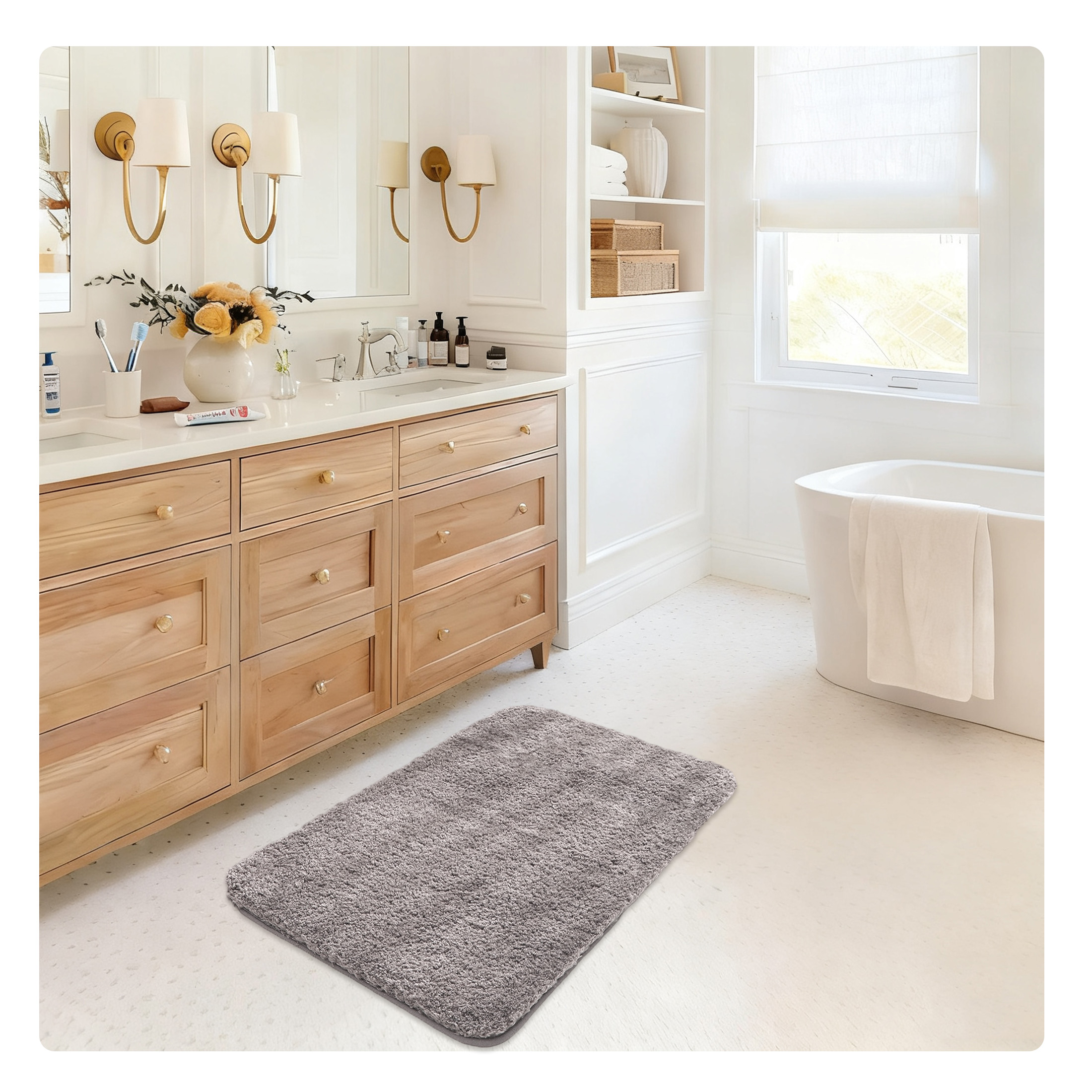 LAMIRO Shag Bath Rug, Non Slip Bath Mat for Bathroom, 16"x24", Dark Grey, Machine Wash