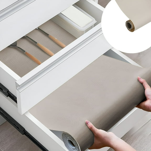 LAMIRO Shelf Liners for Kitchen Cabinets,Refrigerator Liners Waterproof&Oil-Proof Kitchen Cupboard Liner,Plastic Drawer Mats Non-Adhesive Fridge Liner for Shelves Gray 18 X 59 Inch,Brown