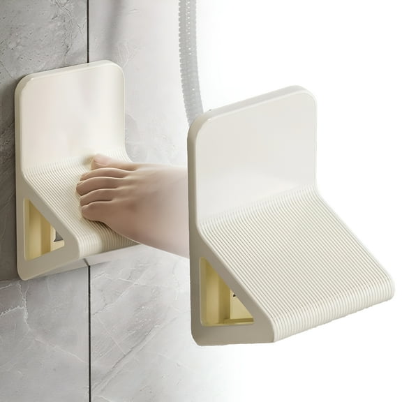 LAMIRO Shower Foot Rest for Shaving Legs,Non-Slip Shower Step with Storage Space,Leg Shaving Holder & Shelf (Cream)