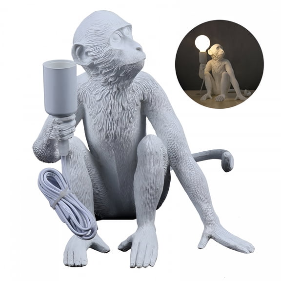 LAMIRO Sitting Monkey Table Light White Modern Creative Resin Table Lamp for Bedroom, Living Room (White)